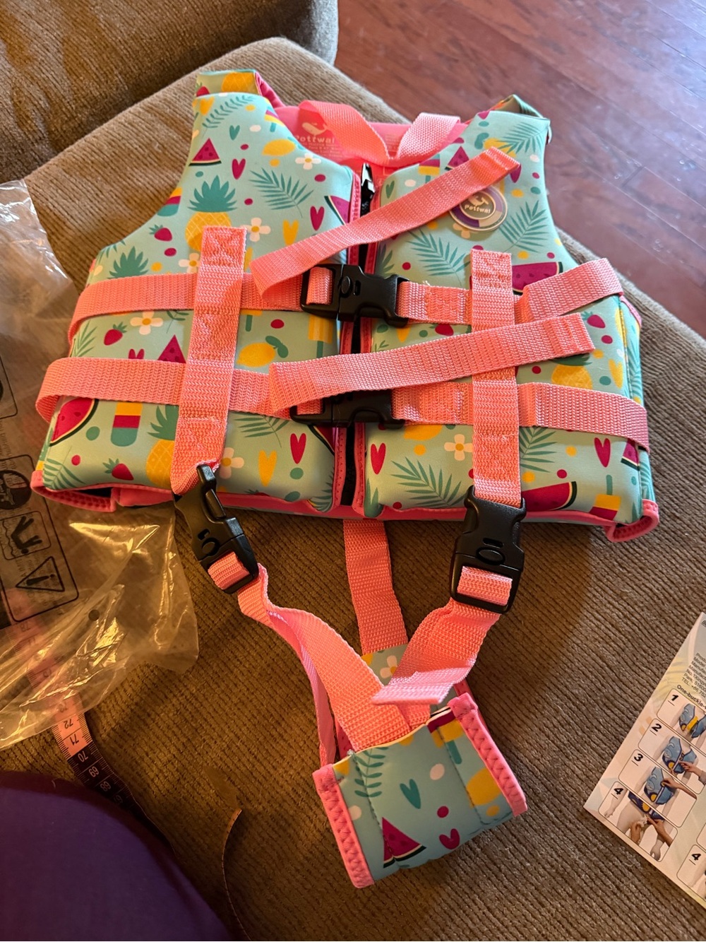 Kids Pink Tropical Swim Vest with Fruit Print